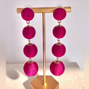 Thread Ball Dangle Pink Drop Earrings